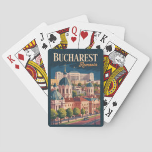 Bucharest Skyline Illustration Travel Art Vintage Poker Cards
