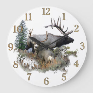 Buck and bull wildlife large clock