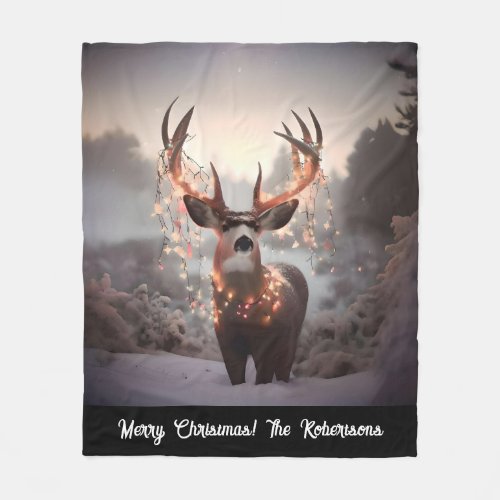 Buck and Christmas Lights Fleece Blanket
