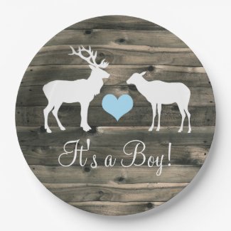 Buck and Doe (blue) Baby Shower Paper Plate