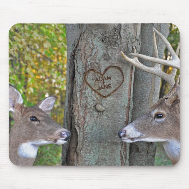 buck and doe by carved heart on tree mouse pad (Front)