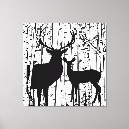 Buck and Doe Deer Birch Forest Wrapped Canvas