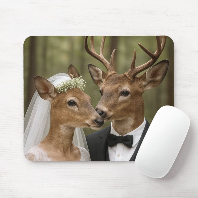 Buck and Doe Deer Wedding In Forest Mouse Pad (With Mouse)
