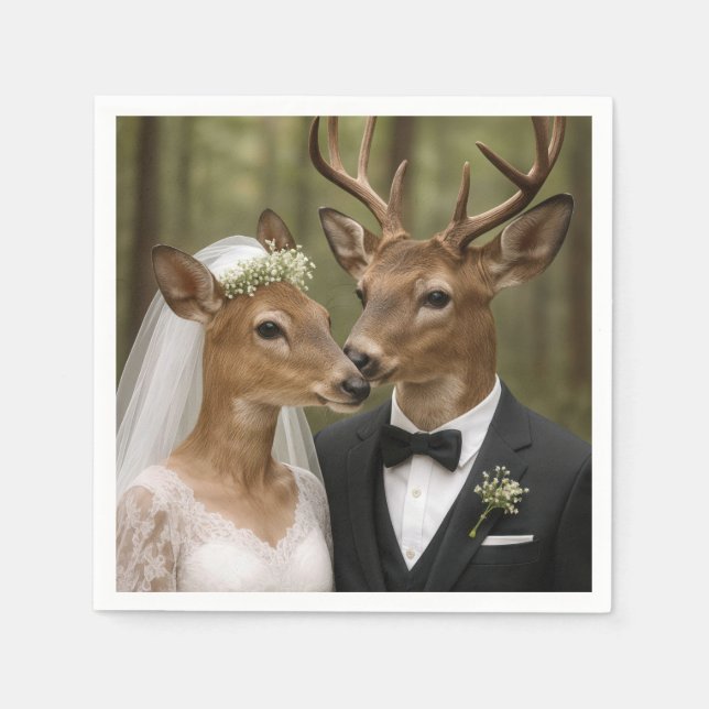 Buck and Doe Deer Wedding In Forest Napkins (Front)