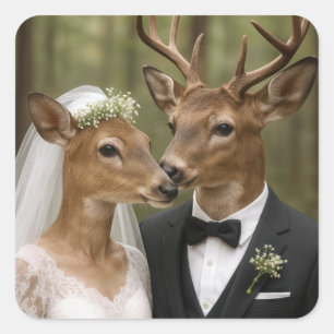 Buck and Doe Deer Wedding In Forest Square Sticker