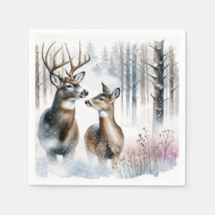 Buck and Doe In Winter Woods Napkins