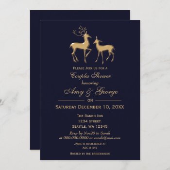 Buck And Doe Navy Gold Winter Couples Shower Invitation by Invitationboutique at Zazzle