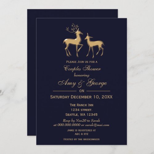 Buck and Doe Navy Gold Winter Couples Shower Invitation