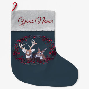 Buck and Doe White Tailed Deer Large Christmas Stocking