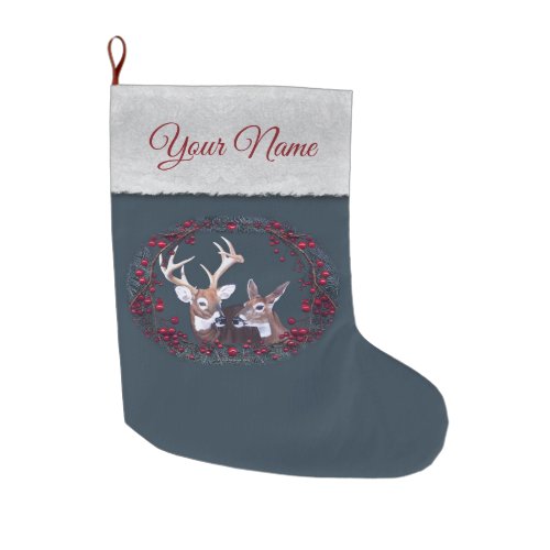 Buck and Doe White Tailed Deer Large Christmas Stocking