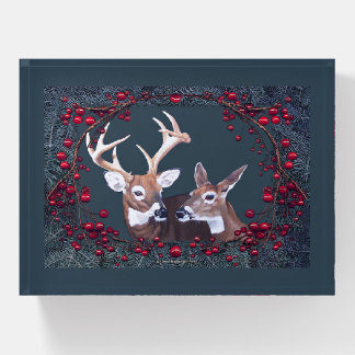 Buck and Doe White Tailed Deer Pine Paperweight