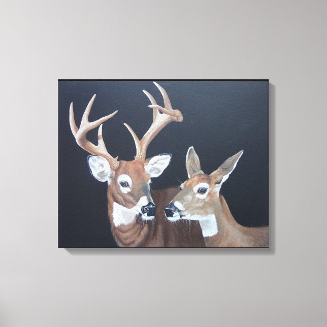 Buck and Doe Whitetail Deer Canvas Print (Front)