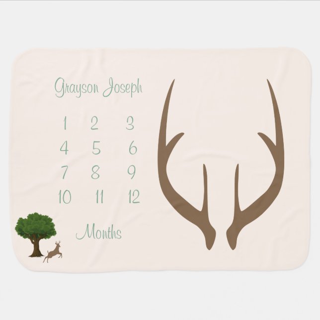 Buck Antler Baby Milestone Blanket (Horizontal)