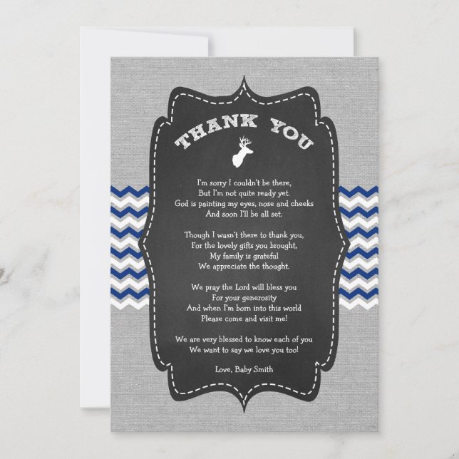 Buck Baby Shower Thank you note with poem (Front)