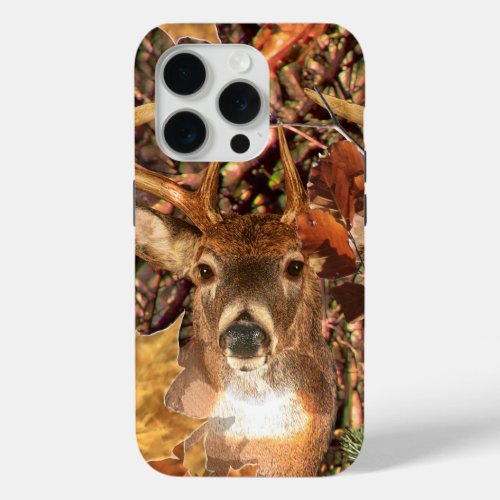 Buck Camouflage White Tail Deer Decor on a iPhone 15 Pro Case