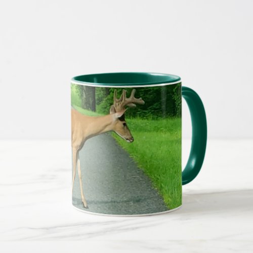 Buck Crossing the Road Mug