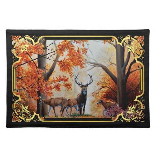 Buck Deer and doe in Autumn forestfancy design Cloth Placemat