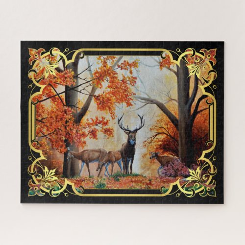 Buck Deer and doe in Autumn forestfancy design Jigsaw Puzzle