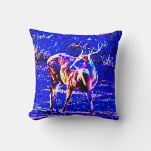 Buck Deer Art in Blue Hunter Throw Pillow