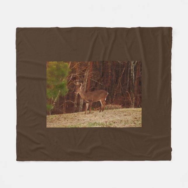 Buck Deer by the trees Fleece Blanket (Front (Horizontal))