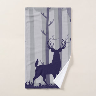 Buck Deer Foggy Forest Scene Hand Towel