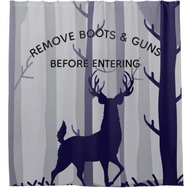 Buck Deer Foggy Forest Scene Shower Curtain (Front)