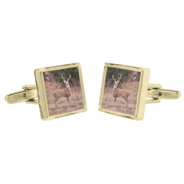Buck Deer Gold Cufflinks (Angled)