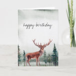 Buck Deer Happy Birthday Personalized Card<br><div class="desc">Rustic pine trees and buck happy birthday card. Customizable!</div>