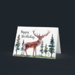 Buck Deer Happy Birthday Personalized Card<br><div class="desc">Rustic pine trees and buck happy birthday card. Customizable!</div>