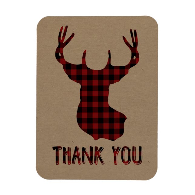 Buck Deer Head | Rustic Buffalo Plaid Thank You Magnet (Vertical)