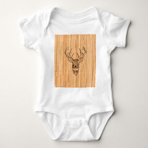 Buck Deer Head Wood Grain Style Baby Bodysuit