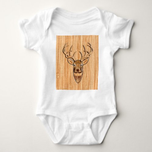 Buck Deer Head Wood Grain Style Baby Bodysuit