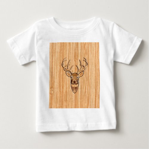 Buck Deer Head Wood Grain Style Baby T_Shirt