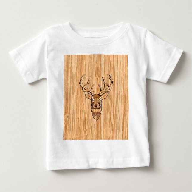 Buck Deer Head Wood Grain Style Baby T-Shirt (Front)