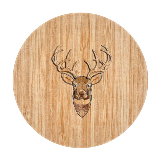 Buck Deer Head Wood Grain Style Decor Cutting Board (Front)