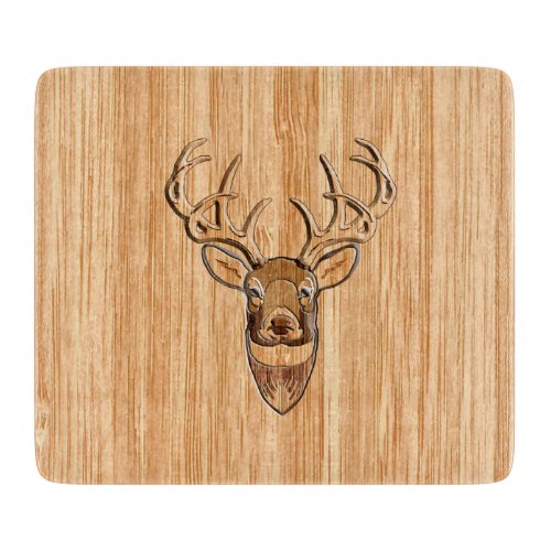 Buck Deer Head Wood Grain Style Decor Cutting Board