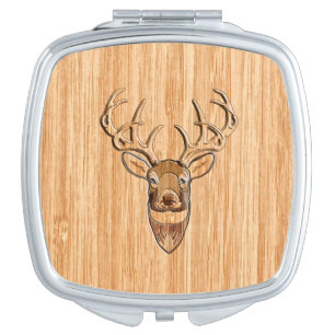 Buck Deer Head Wood Grain Style Decor Mirror For Makeup