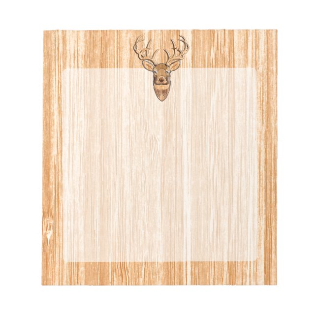 Buck Deer Head Wood Grain Style Decor Notepad (Front)