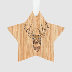 Buck Deer Head Wood Grain Style Decor Ornament
