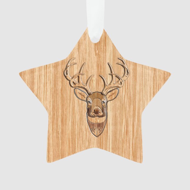 Buck Deer Head Wood Grain Style Decor Ornament (Front)