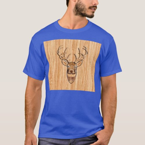 Buck Deer Head Wood Grain Style T_Shirt