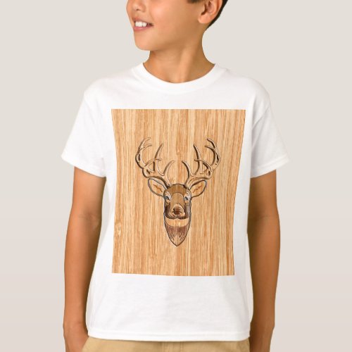 Buck Deer Head Wood Grain Style T_Shirt