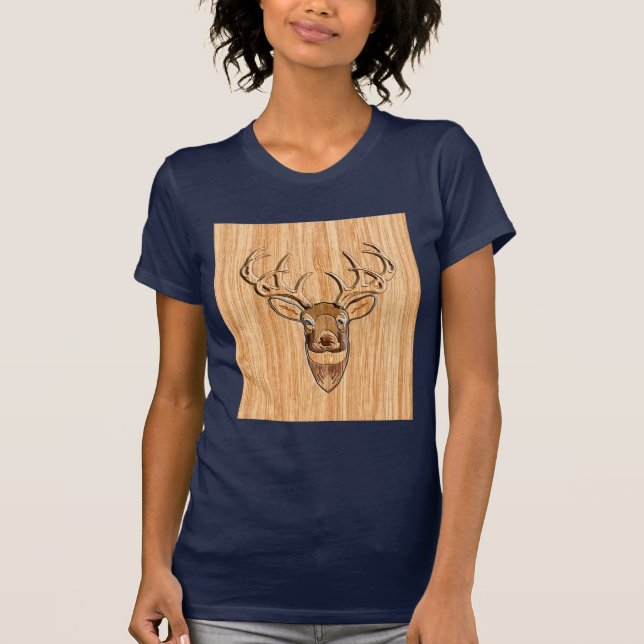 Buck Deer Head Wood Grain Style T-Shirt (Front)