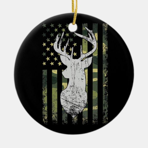 Buck Deer Hunting American Camouflage USA Flag  Ceramic Ornament