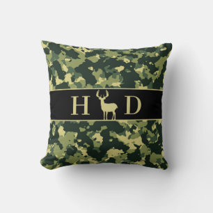 Buck Deer Hunting Camo Monogram Throw Pillow