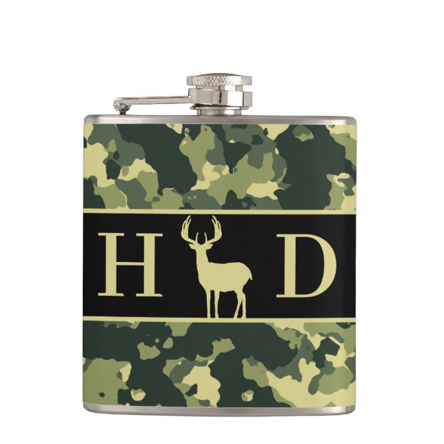 Buck Deer Hunting Monogram Initials Flask (Front)