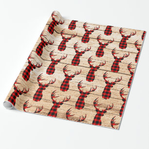 Buck Deer Hunting Red Black Plaid Christmas Wrappi Wrapping Paper
