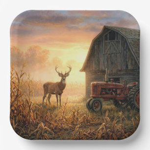 Buck Deer in Country Morning Sunrise Paper Plates