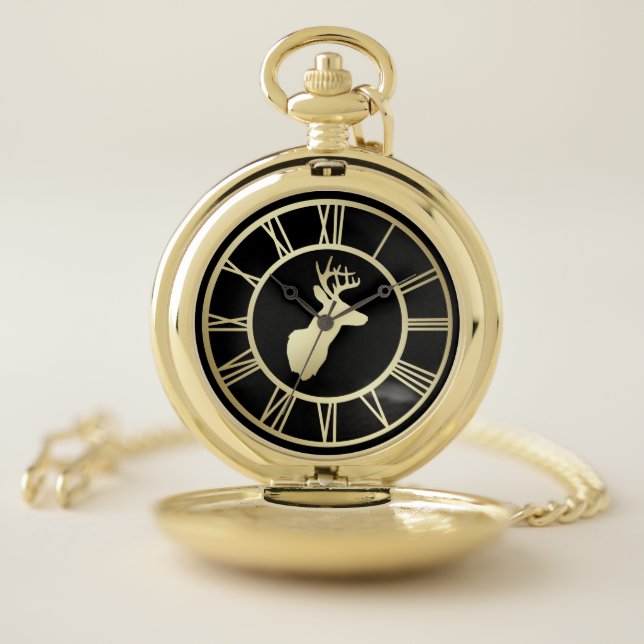 Buck Deer in Gold Roman Numeral Pocket Watch (Inside)