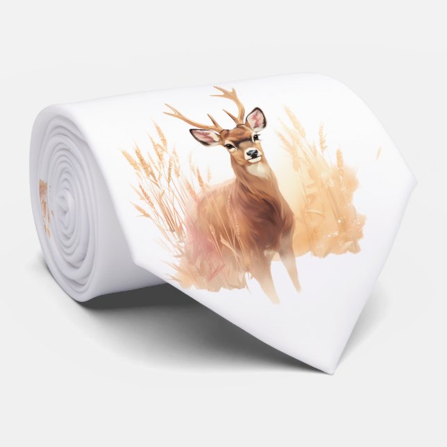Buck Deer In Tall Grass Neck Tie (Rolled)